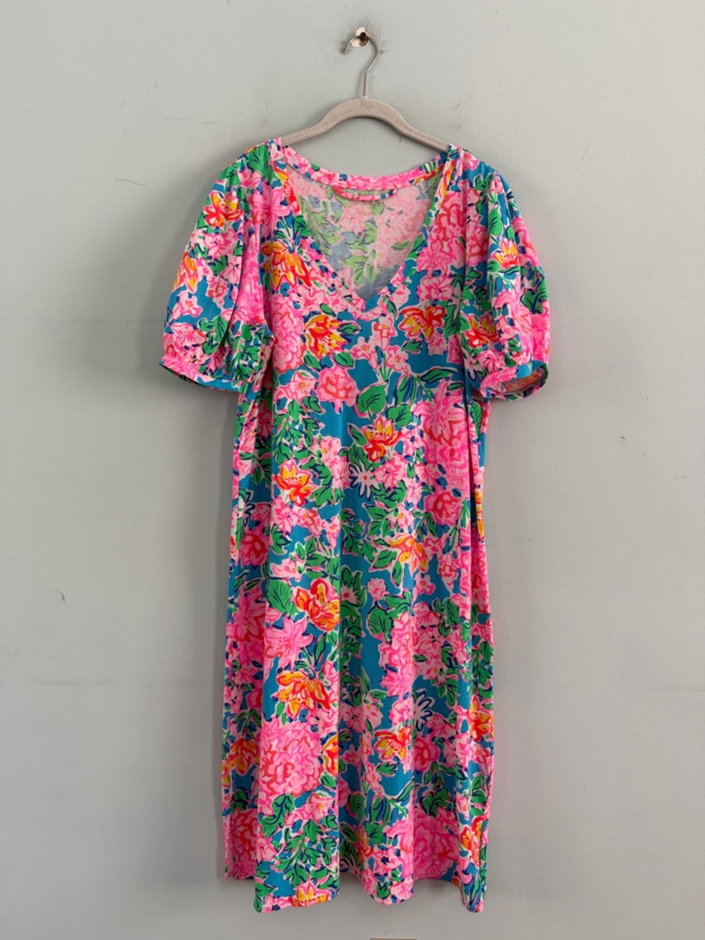 Lilly Pulitzer Isolde Rose To The Occasion Floral Puff Sleeve Knee Length Dress - Picture 2 of 6